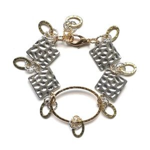 Hammered Silver and Gold Geometrical Bracelet